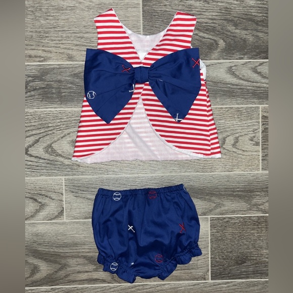 Baseball smocked bloomer set - Picture 4 of 4